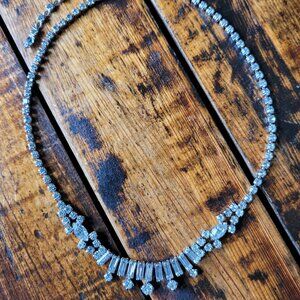 Signed Sherman Clear Necklace, Clear Swarovski Crystals Rhinestones